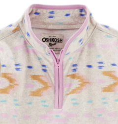 Buzo "Osh Kosh"- De micropolar, 1/2 cierre, gris clarito estampado con vivos en rosa - comprar online