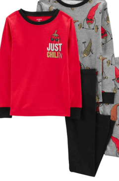 Pijama "Carter´s". 2 piezas rojo/negro y gris con chilis - tienda online