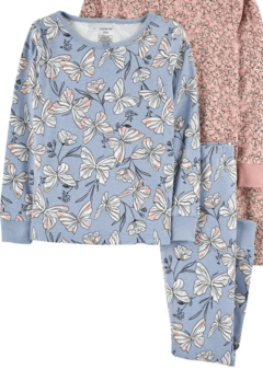 Pijama "Carter´s". 2 piezas rosa con flores y celeste con mariposas (Se venden por separado) - comprar online