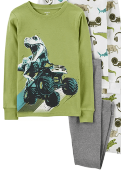 Pijama "Carter´s". 2 piezas blanco, verde y gris con dinosaurios - tienda online