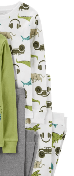 Pijama "Carter´s". 2 piezas blanco, verde y gris con dinosaurios - comprar online