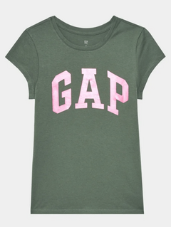 Remera "Gap" - Verde musgo con logo fucsia brilloso