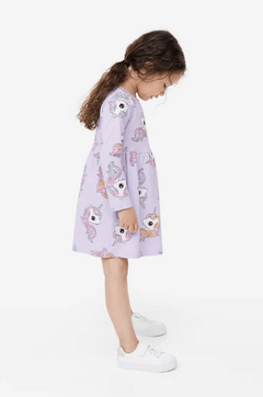 Vestido H&M - De algodón manga larga, lila con unicornios - comprar online