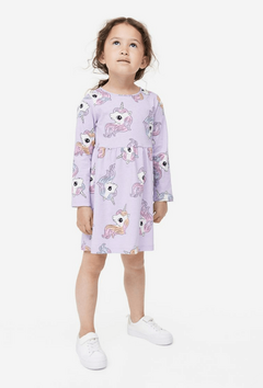 Vestido H&M - De algodón manga larga, lila con unicornios en internet