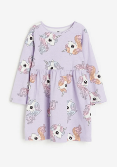 Vestido H&M - De algodón manga larga, lila con unicornios