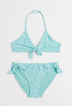 Malla "H&M" - Bikini verde agua con margaritas blancas