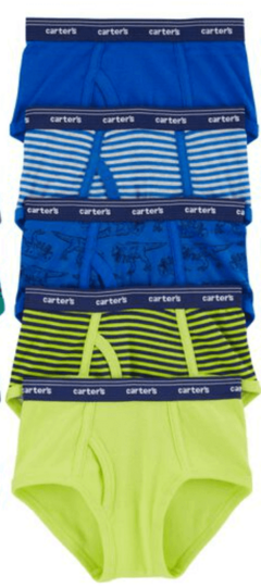 Slips "Carter´s" - Pack x 5 unidades - Azul con dinos y rayados con amarillo