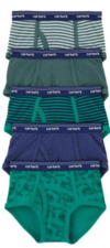 Slips "Carter´s" - Pack x 5 unidades - Verde con dinos y rayados con azul