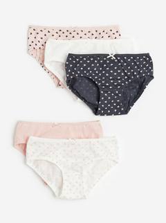 Bombachas "H&M" - Pack x 5 unidades - Rosa, gris y cruda con corazones