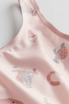 Malla "H&M" - Baby Girl - Enteriza rosa clarito con dibujitos marinos - comprar online