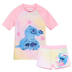 Malla UV "Disney" - Little Girl - Remera UV + short - Rosa flúo con Stich