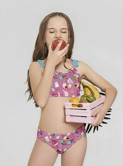 Bikini "Marcela Koury" - Rosa con helados y volados en turquesa