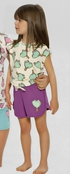 Pijama "Wolmeli" - Musculosa beige + short violeta con helados verdes