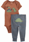 Conjunto "Carter´s" - 2 piezas pantalón rayado + body marron con dinosaurios