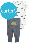 Conjunto "Carter´s" - 2 piezas pantalón rayado + body blanco con dinosaurios