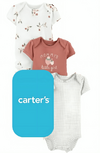 Body "Carter´s" - Pack x 3, manga corta, rosa con frutilla + blanco con colibris + cuadrillé verde y blanco