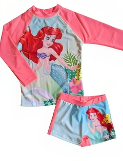 Malla UV "Disney" - Big Girl - Remera UV + short - Rosa con Sirenita