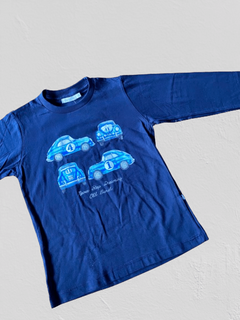 Remera "Old Bunch" - Manga larga, azul con autos - comprar online