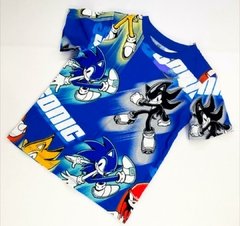 Remera H&M - Azul francia con "Sonic" en internet