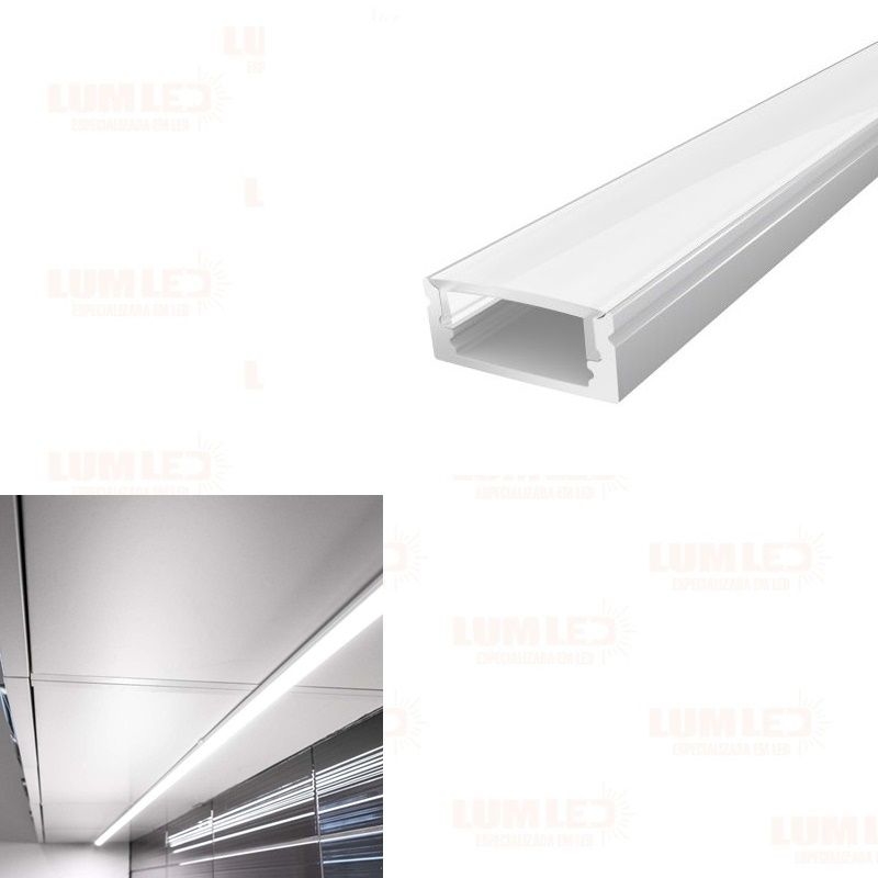 Perfíl de Aluminio para LEDS Suspendible - Difusor Opal -Tira de 2 Metros