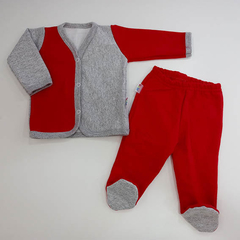 Conjunto Alegría de algodón frizado gris y rojo - comprar online