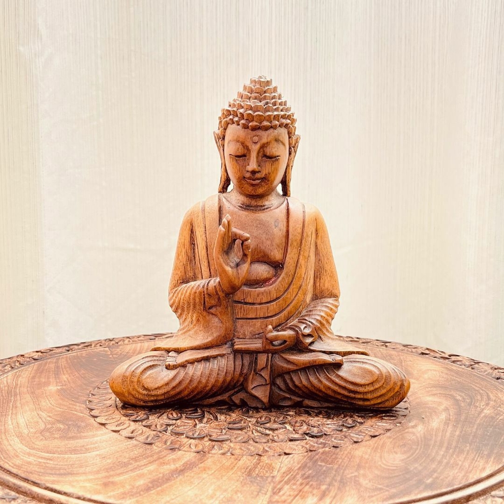 Escultura Buda Sentado - Madeira 20cm - Inspire Amor