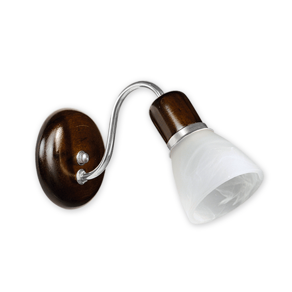 Aplique de Pared 1 luz con tulipa de vidrio en nogal y detalles en platil