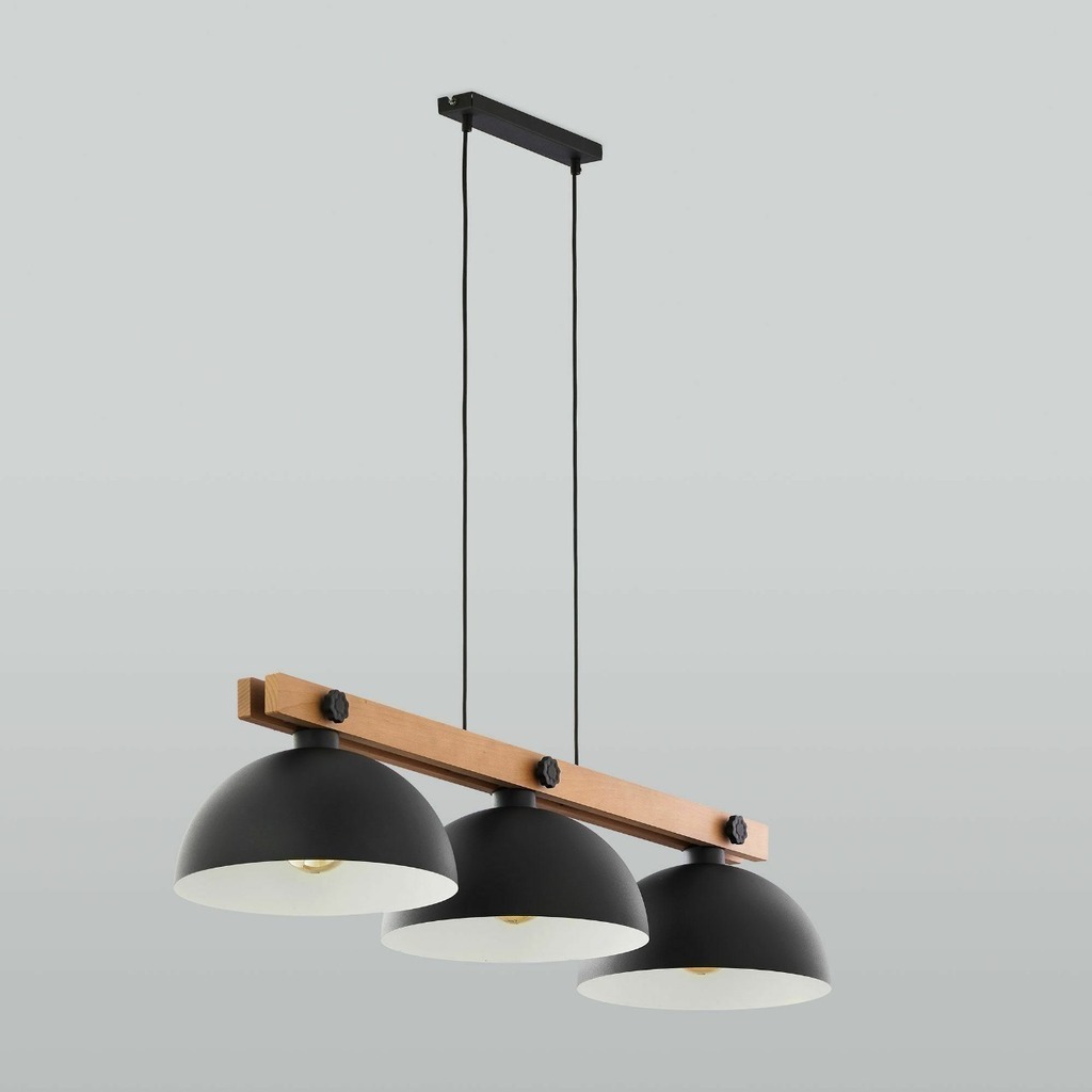 Lámpara de Techo Colgante de 3 Luces en Madera y Metal para E27 - 70cm de Elegancia y Modernidad