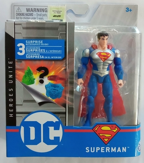 Superman Plata Super Heroes DC Articulado 10 cm con 3 Accesorios Sorpresa Caffaro