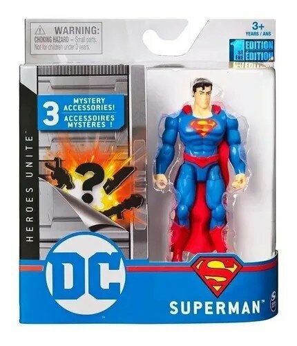 Superman Super Heroes DC Articulado 10 cm con 3 Accesorios Sorpresa Caffaro