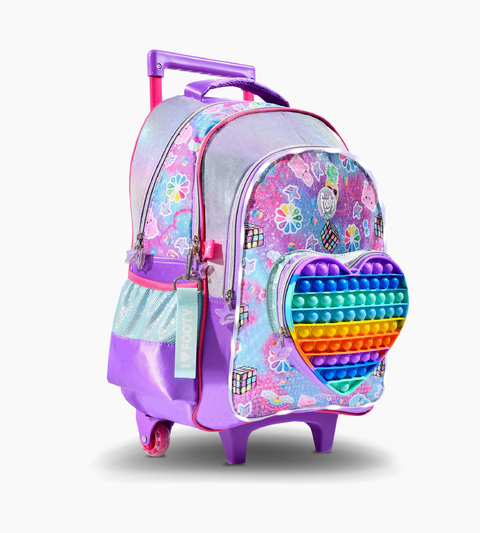 Mochila Footy Primaria Carro 18 Pop It Heart Lila Con Luz Led Art. F1901