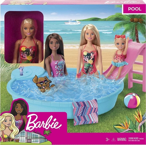 Barbie con Piscina Pileta, Tobogan y Accesorios Mattel