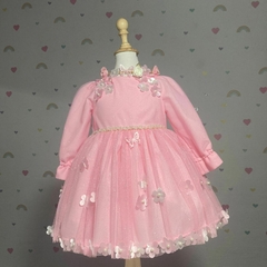 vestido manga longa jardim com perolas