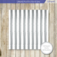 Papel Estampado C/ Stamping - Lineas Plata - 15x15 en 90g