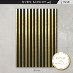 Papel Negro Estampado - Lineas Oro- A4 en 250 g x 10 u