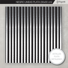 Papel Negro Estampado - Lineas Plata - 30x30 en 110g x 20 u