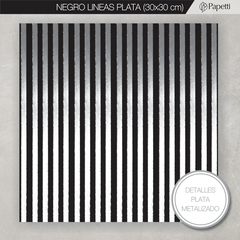 Papel Negro Estampado - Lineas Plata - 30x30 en 250g x 10 u