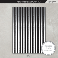 Papel Negro Estampado c/ Stamping - Lineas Plata- A4 en 110g x 20 u