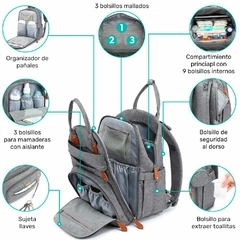 Mochila Maternal Ionify Ur Snow Negra Cambiador Porta Mamadera y Chupete - tienda online