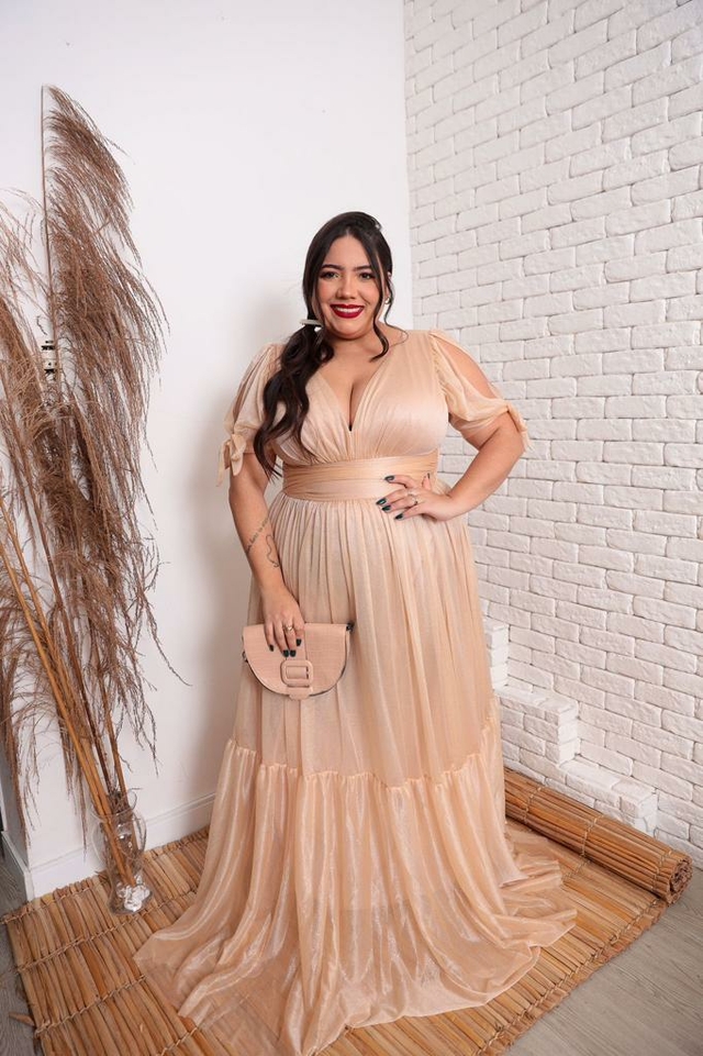 Vestido longo Plus size de Lurex champanhe Tati