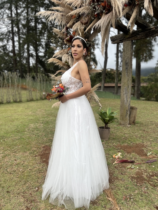 Vestido de noiva de renda e tule, vestido de noiva princesa, feito