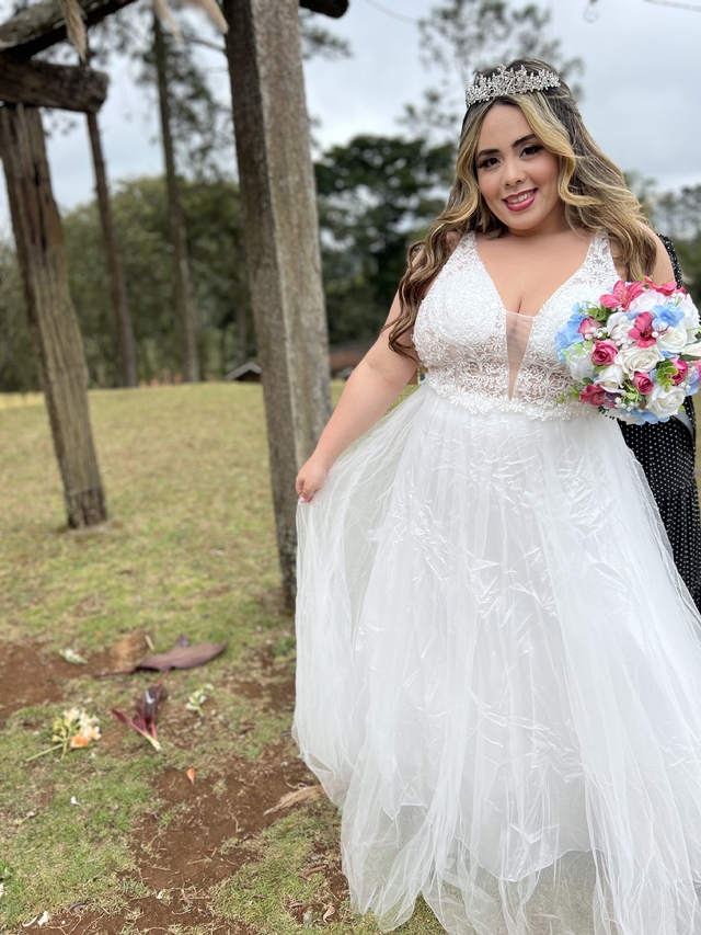 Vestido de noiva de renda e tule, vestido de noiva princesa, feito