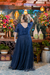 Vestido longo de lurex azul marinho plus - loja online