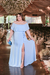 vestido longo de festa ombro a ombro azul sereniti plus size