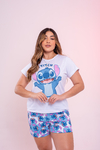 Baby-Doll Manguinha Stitch Fundo Vaquinha