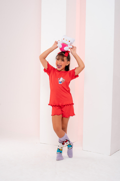 Baby-Doll Infantil Feminino Hello Kitty Vermelho Liso