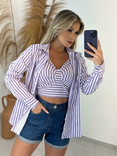 Camisa + Cropped - Listras lilás