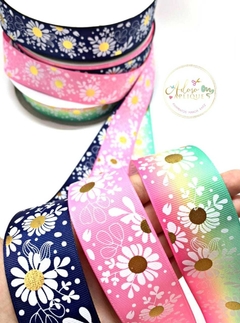 Fita Estampada Floral Margarida Metalizada (38 mm) - 2 metros