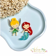 Aplique Acrílico 3D com Recheio Princesas Ariel e TinkerBell (6 cm) - 2 unidades