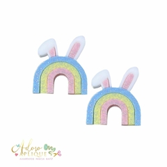 Aplique Acrílico Duplo Arco Íris Coelhinho Candy com Glitter - 2 unidades